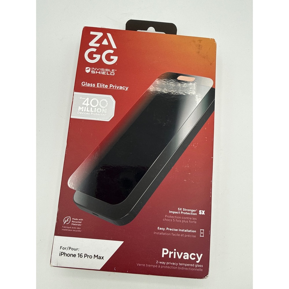 ZAGG Screen Protector iPhone 16 Pro Max Black New Glass Elite Privacy 2-Way